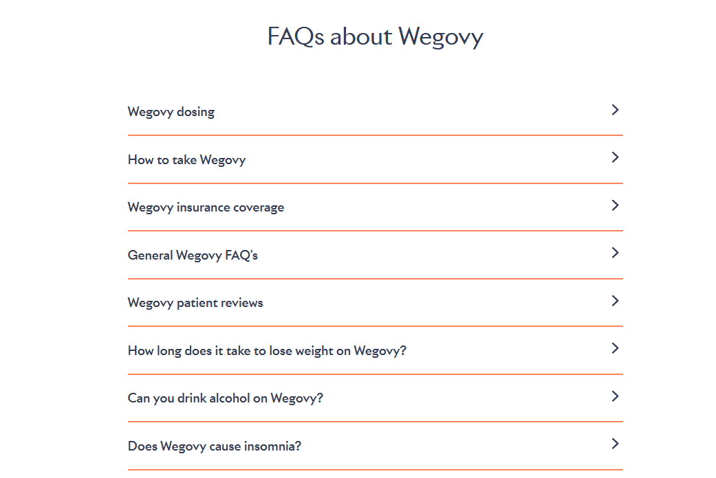 Form Health Wegovy Landing Page FAQ Menu