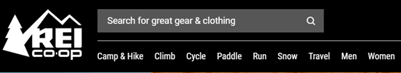 rei co-op top website navigation banner