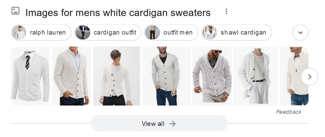 Google results for "mens white cardigan sweaters"