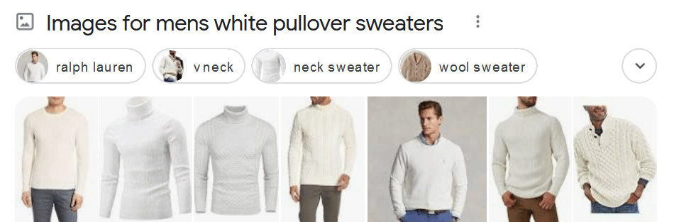 Google results for "mens white pullover sweaters"